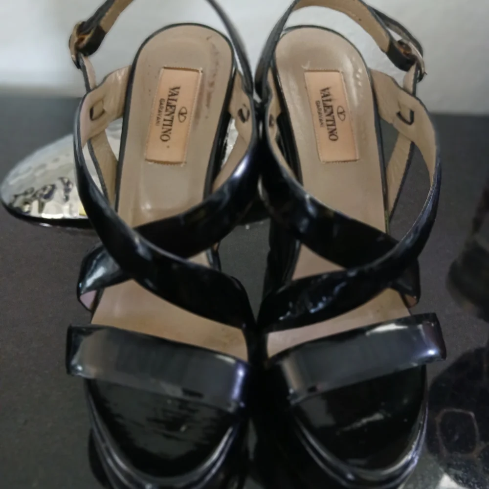 Valentino Garavani Black Patent Leather Wedge Sandals – Women's Designer Sz 6